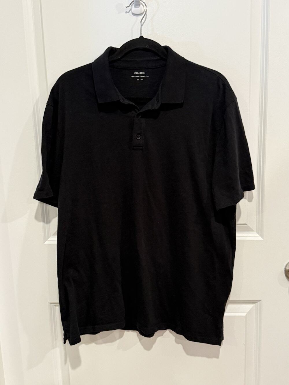 Vince Mens Cotton Collar Short Sleeve Polo Shirt Black Size XL